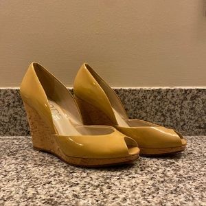 Michael Kors Patent Peep Toe Wedges 6.5